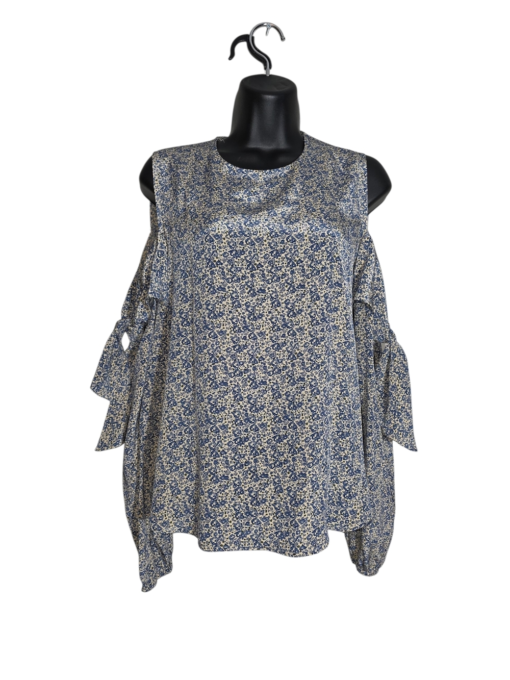 Robert Rodriguez 100% Silk Floral Cold Shoulder Tie Top Blue